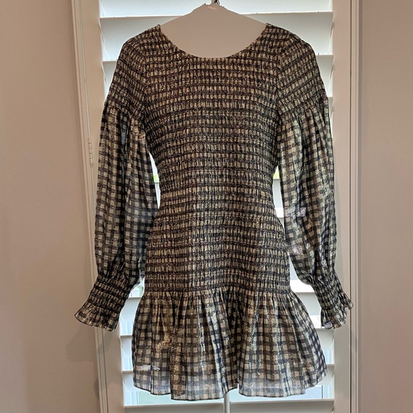Loveshackfancy Smocked Metallic Gingham Dress - Picture 2 of 11